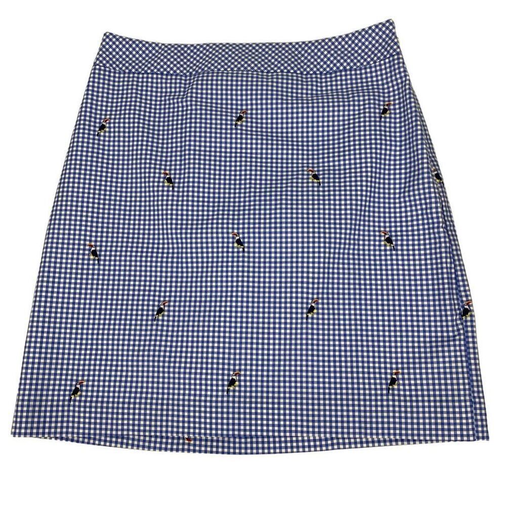 Talbots Women's Blue Gingham Toucan skirt size 4P NEW